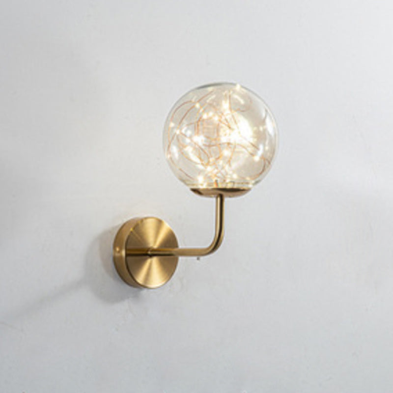 Nordic Starry Wall Light Fixture Transparent Glass Bedroom LED Wall Sconce in Gold
