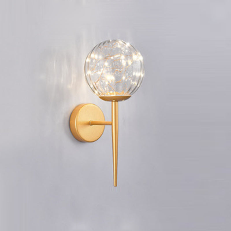 Nordic Starry Wall Light Fixture Transparent Glass Bedroom LED Wall Sconce in Gold