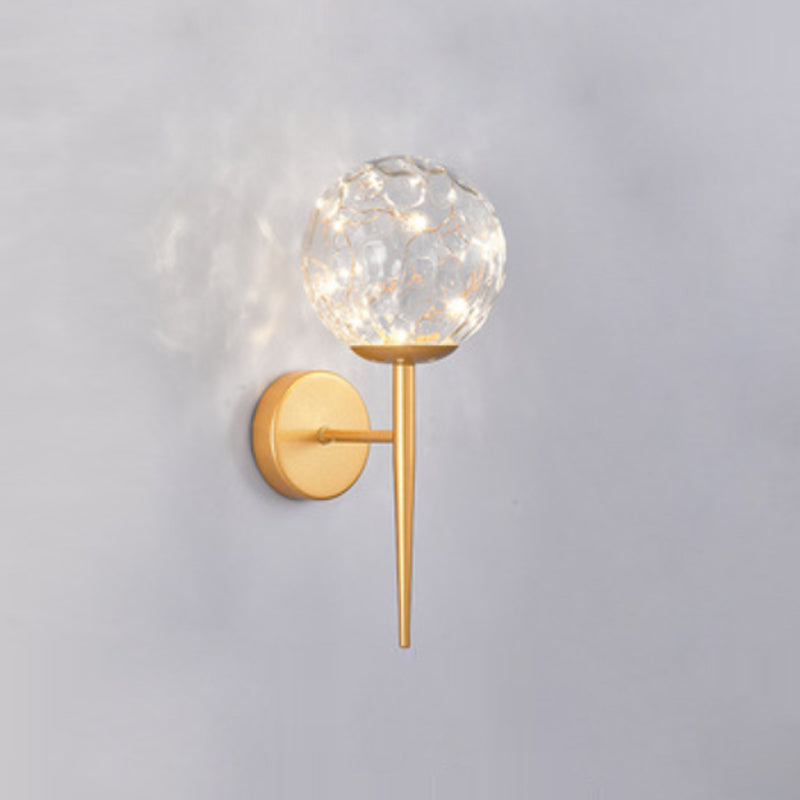 Nordic Starry Wall Light Fixture Transparent Glass Bedroom LED Wall Sconce in Gold