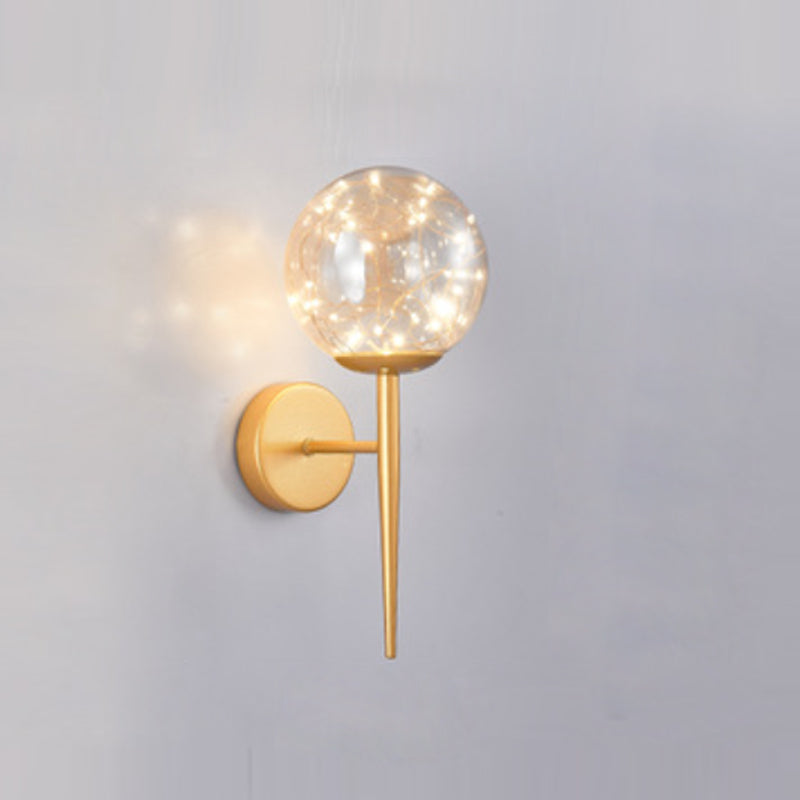 Nordic Starry Wall Light Fixture Transparent Glass Bedroom LED Wall Sconce in Gold