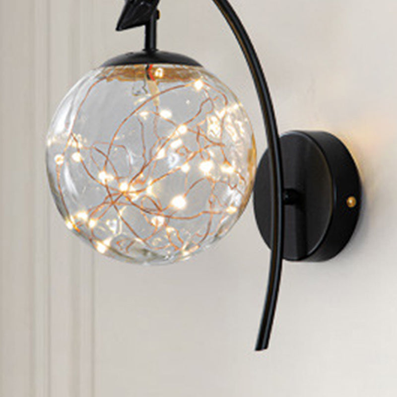 Nordic Starry Wall Light Fixture Transparent Glass Bedroom LED Wall Sconce in Gold
