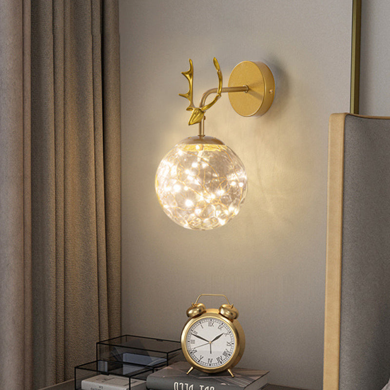 Nordic Starry Wall Light Fixture Transparent Glass Bedroom LED Wall Sconce in Gold