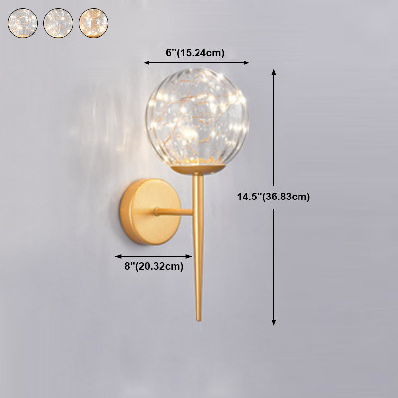 Nordic Starry Wall Light Fixture Transparent Glass Bedroom LED Wall Sconce in Gold