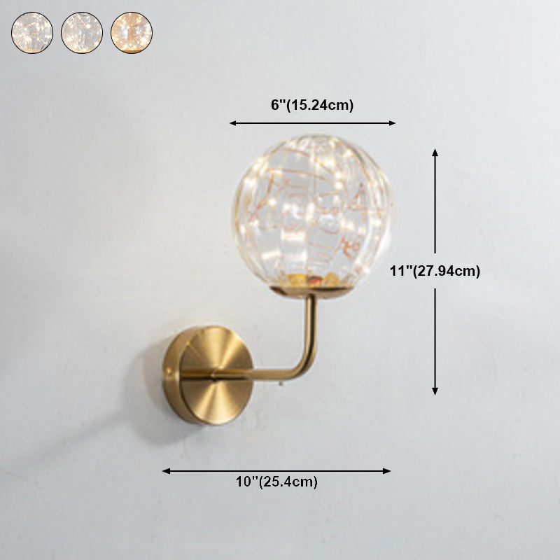 Nordic Starry Wall Light Fixture Transparent Glass Bedroom LED Wall Sconce in Gold