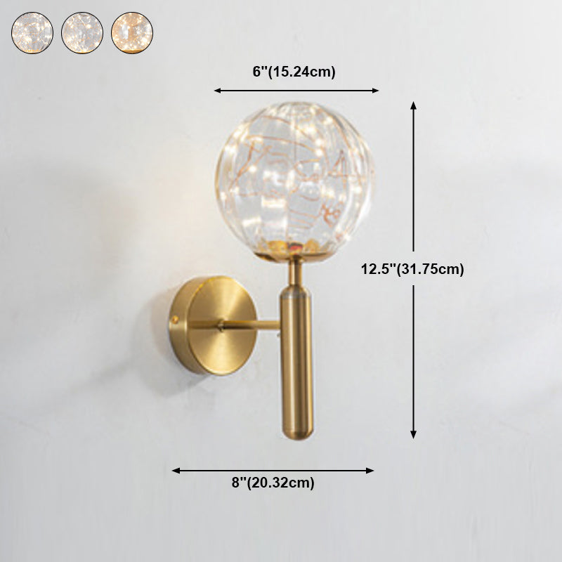 Nordic Starry Wall Light Fixture Transparent Glass Bedroom LED Wall Sconce in Gold