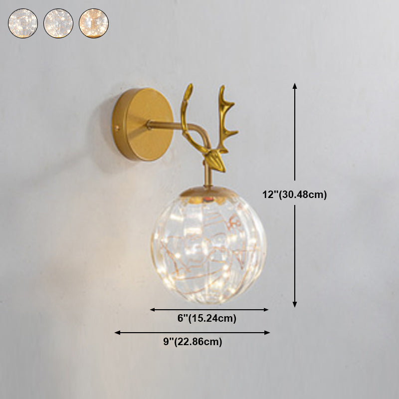 Nordic Starry Wall Light Fixture Transparent Glass Bedroom LED Wall Sconce in Gold