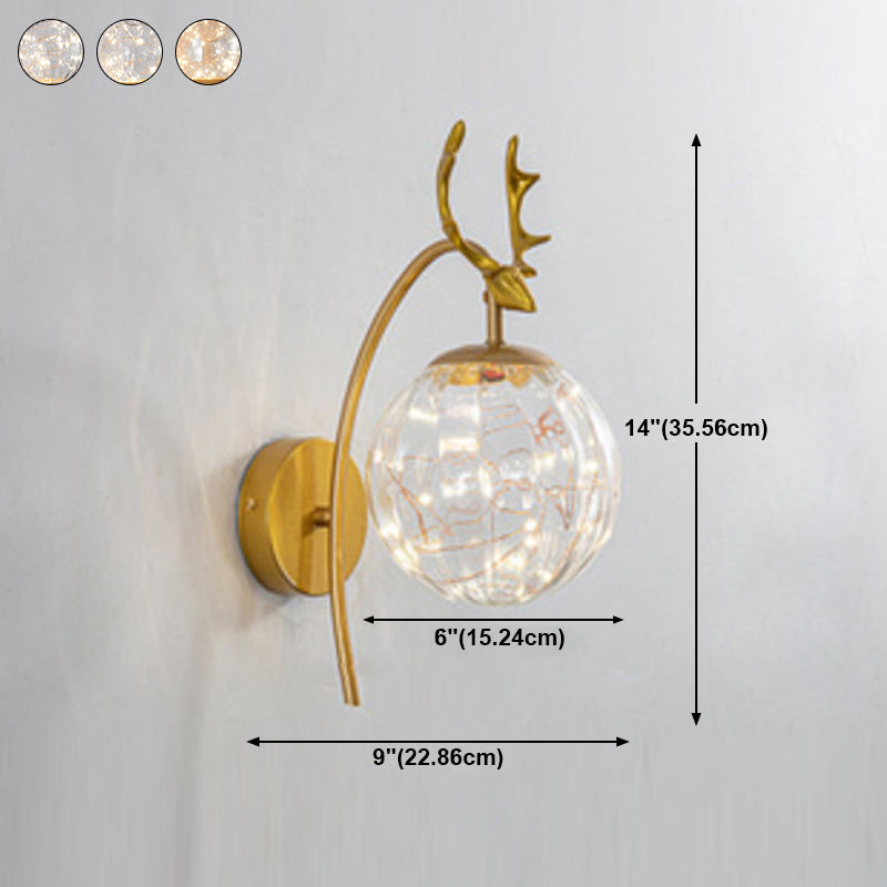 Nordic Starry Wall Light Fixture Transparent Glass Bedroom LED Wall Sconce in Gold
