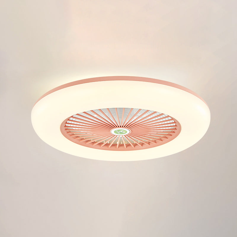 1-Light Modern Round Fan Light Metal Colorful LED Flush Mount Light for Bedroom