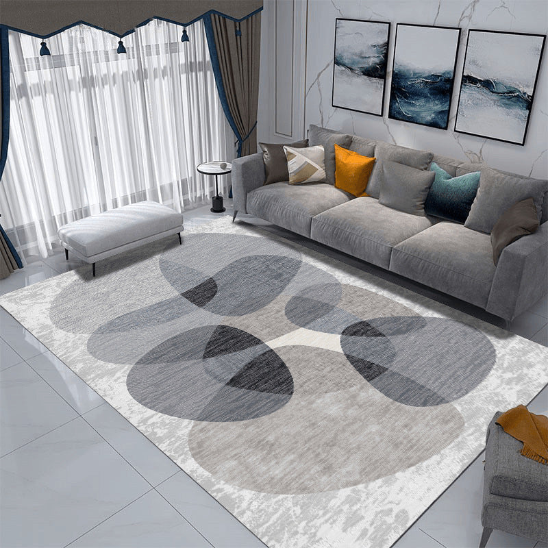 Grey Modern Rug Poleyester Graphic Rug Washable Rug for Drawing Room