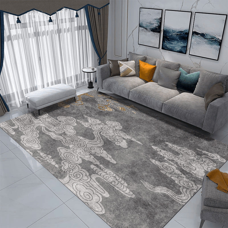 Grey Modern Rug Poleyester Graphic Rug Washable Rug for Drawing Room
