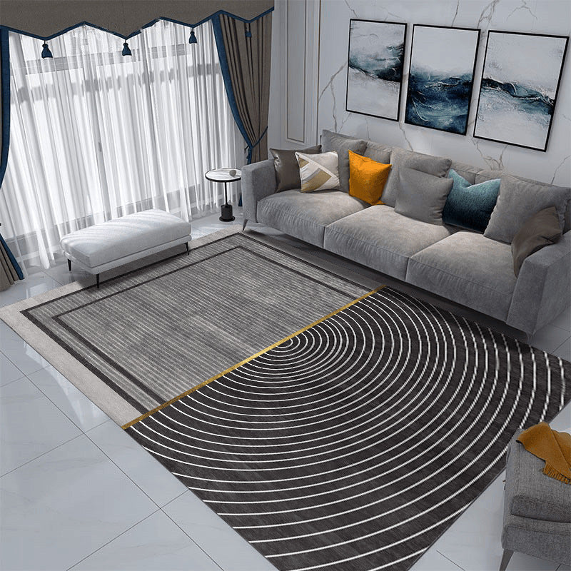 Grey Modern Rug Poleyester Graphic Rug Washable Rug for Drawing Room