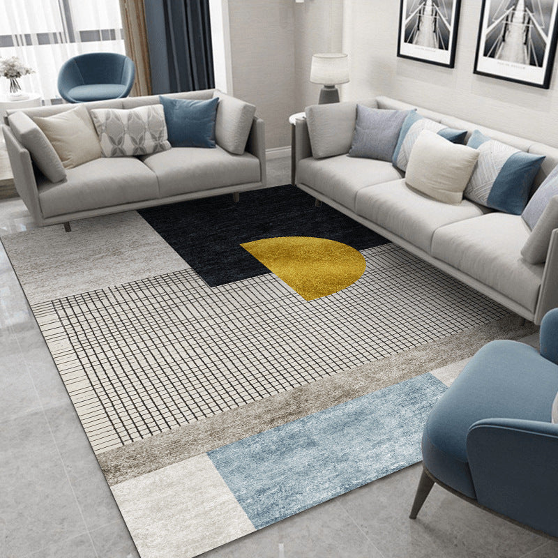 Black Modern Rug Polyester Striped Area Rug Stain Resistant Rug for Living Room