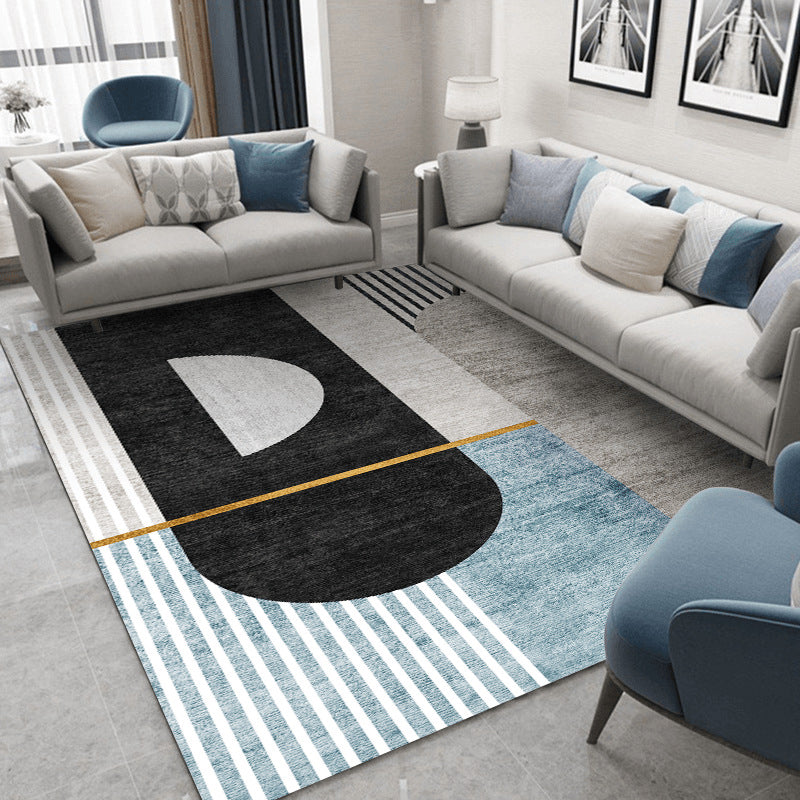 Black Modern Rug Polyester Striped Area Rug Stain Resistant Rug for Living Room