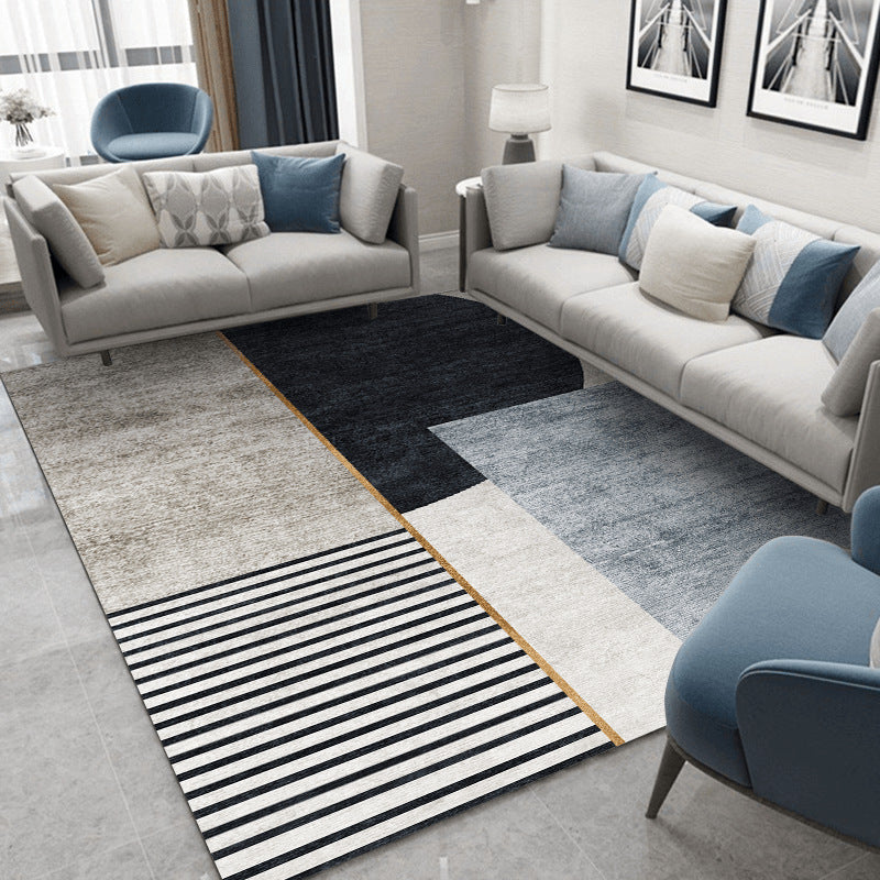 Black Modern Rug Polyester Striped Area Rug Stain Resistant Rug for Living Room