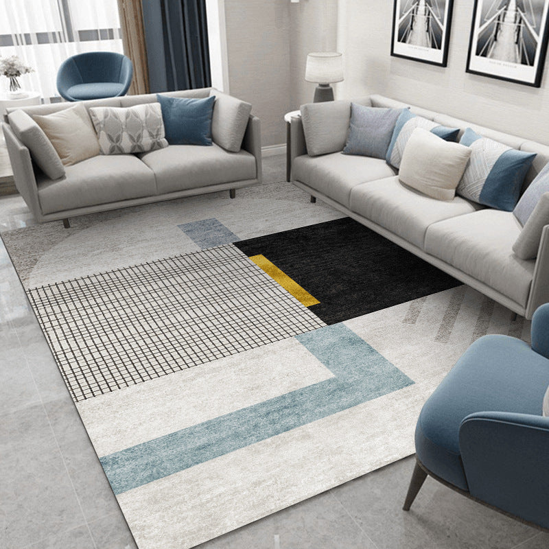 Black Modern Rug Polyester Striped Area Rug Stain Resistant Rug for Living Room