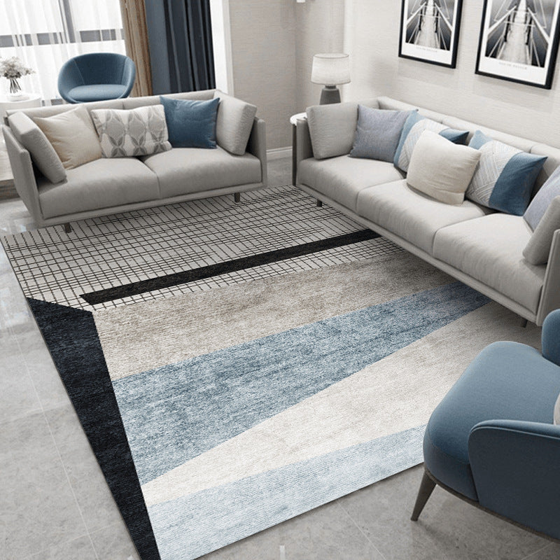 Black Modern Rug Polyester Striped Area Rug Stain Resistant Rug for Living Room