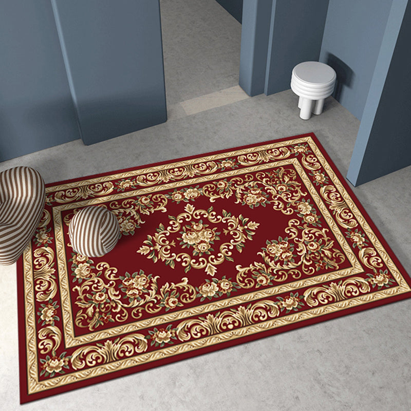 Wine Red 3D Printing Rug Polyester Modern Area Rug Stain Resistant Rug for Living Room