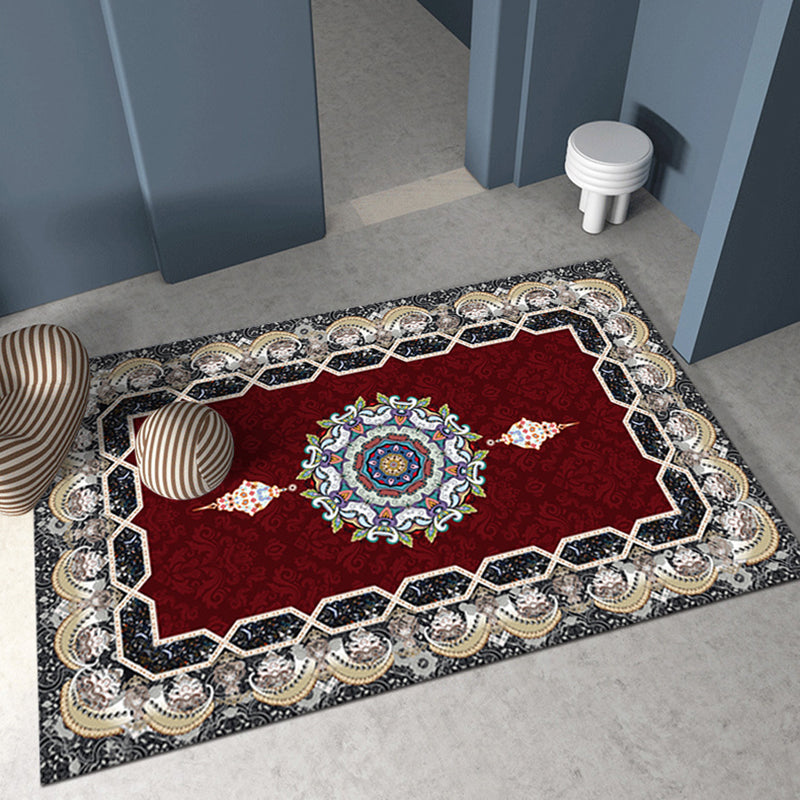 Wine Red 3D Printing Rug Polyester Modern Area Rug Stain Resistant Rug for Living Room