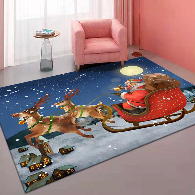 Red Modern Rug Polyester Santa Claus Rug Non-Slip BKing Rug for Living Room