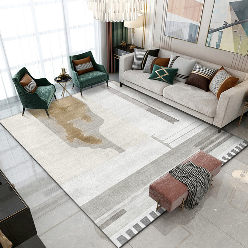 Green Contemporary Rug Polyester Abstract Print Rug Washable Rug for Drawing Room