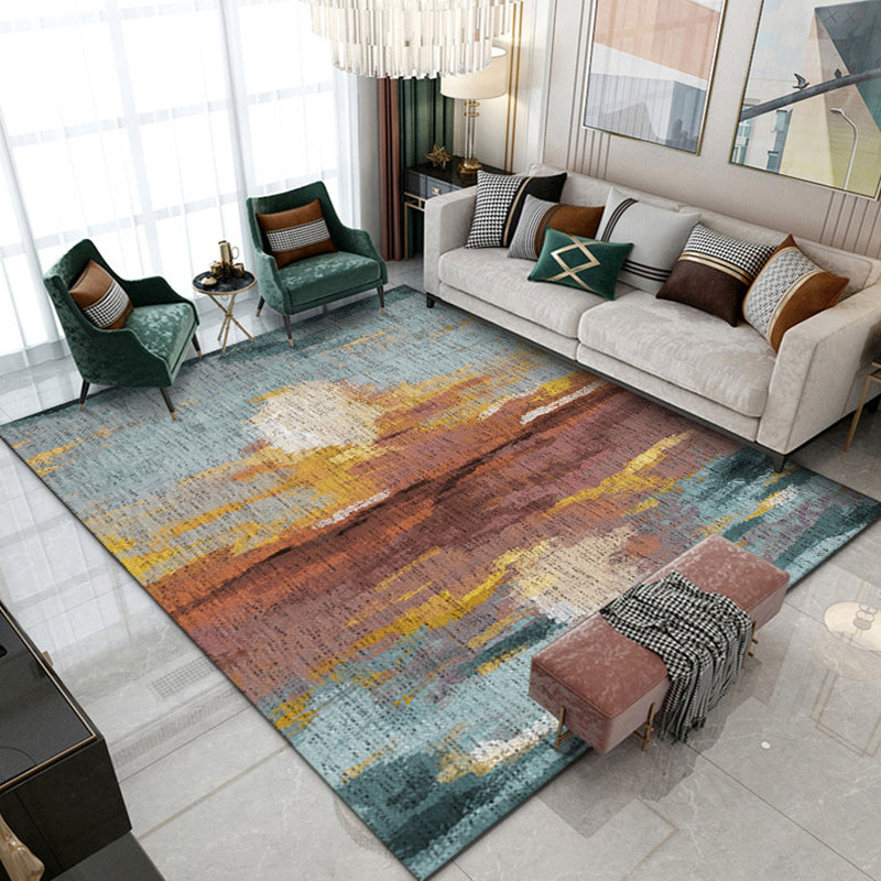 Green Contemporary Rug Polyester Abstract Print Rug Washable Rug for Drawing Room