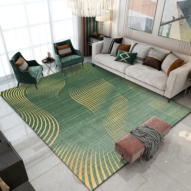 Green Contemporary Rug Polyester Abstract Print Rug Washable Rug for Drawing Room