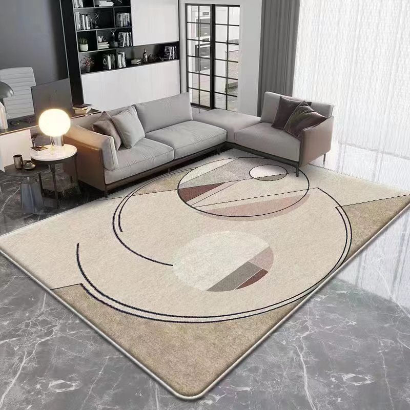 Dark Beige Modern Rug Polyester Geometric Rug Washable Rug for Drawing Room