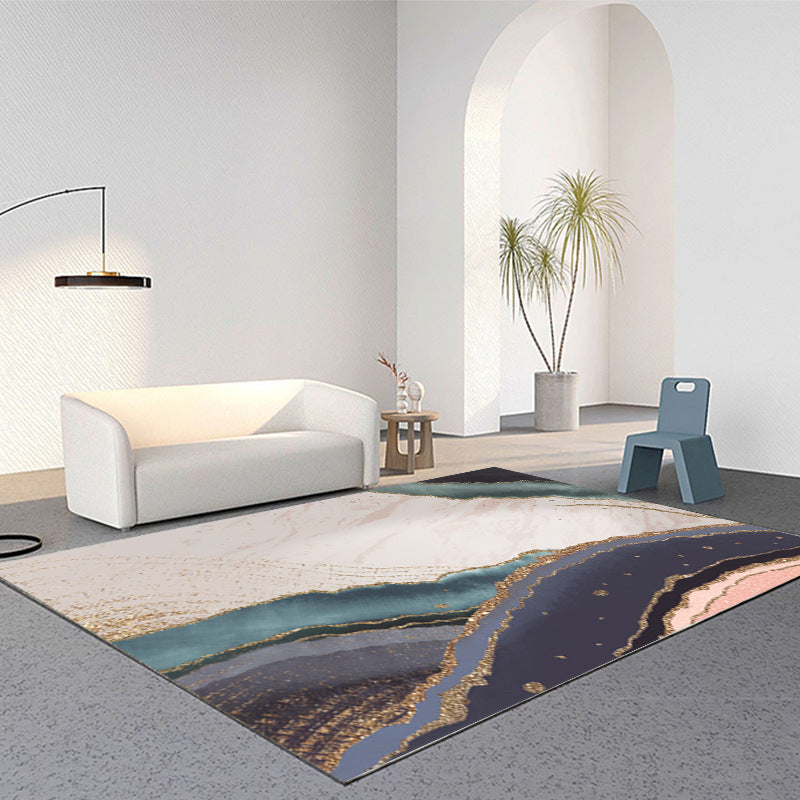 Sky Blue Abstract Pattern Rug Polyester Modern Rug Washable Rug for Living Room