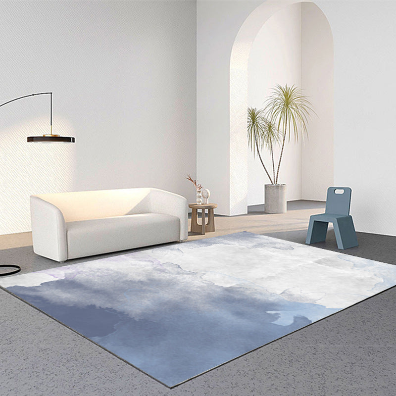 Sky Blue Abstract Pattern Rug Polyester Modern Rug Washable Rug for Living Room
