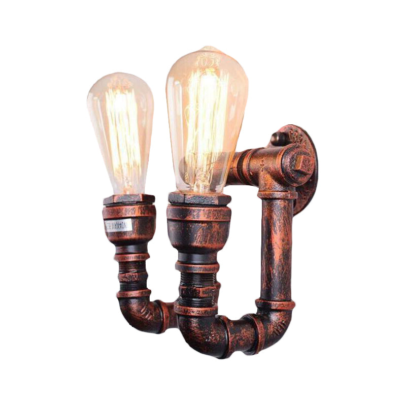 Antiqued Piping Wall Mount Light 2 Lights Metal Sconce Lamp Fixture in Copper for Stairway