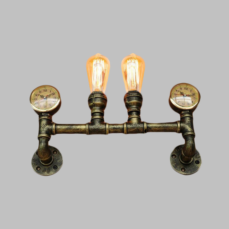 Iron Brass Finish Wall Mount Lamp Pipe and Gauge 2 Lights Farmhouse Wall Mount Sconce Light