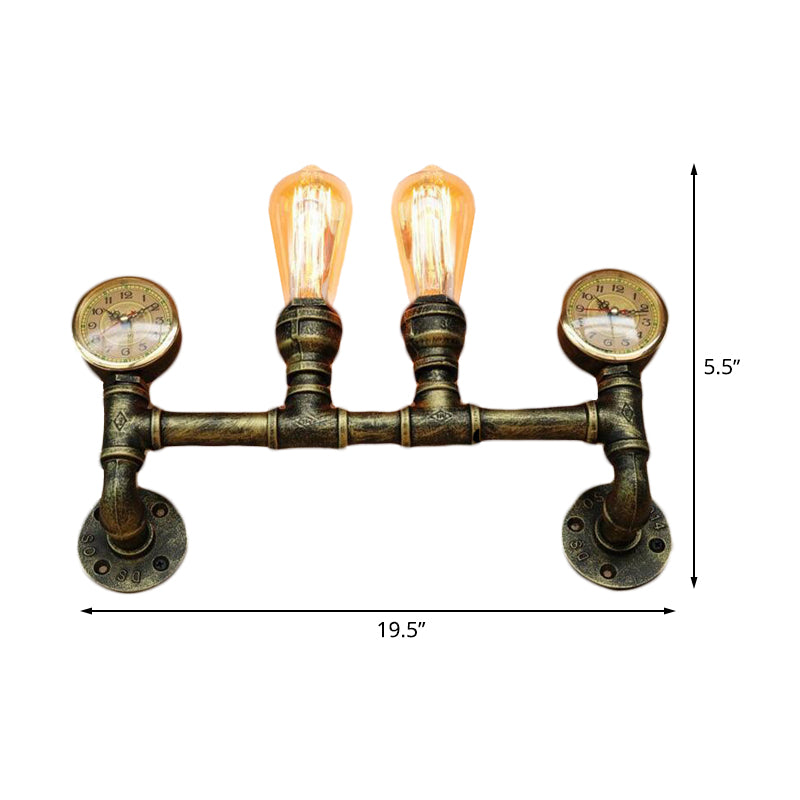 Iron Brass Finish Wall Mount Lamp Pipe and Gauge 2 Lights Farmhouse Wall Mount Sconce Light