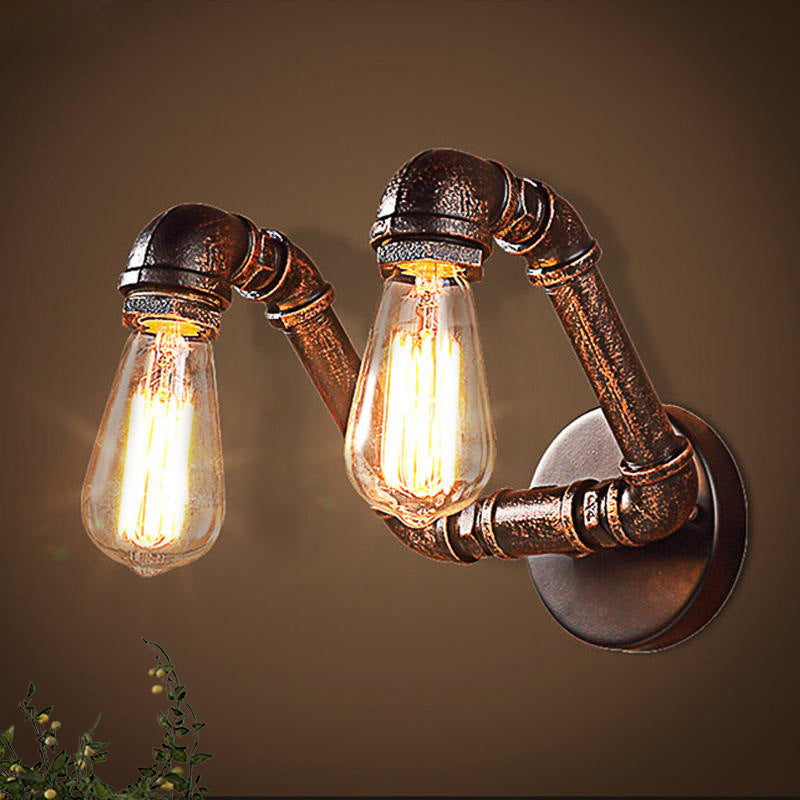 Metal Rust Finish Wall Mount Lamp Bare Bulb 2-Light Antiqued Wall Sconce Lighting for Coffee House