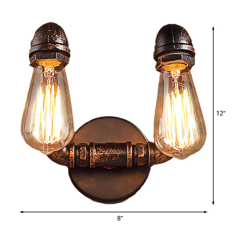 Metal Rust Finish Wall Mount Lamp Bare Bulb 2-Light Antiqued Wall Sconce Lighting for Coffee House