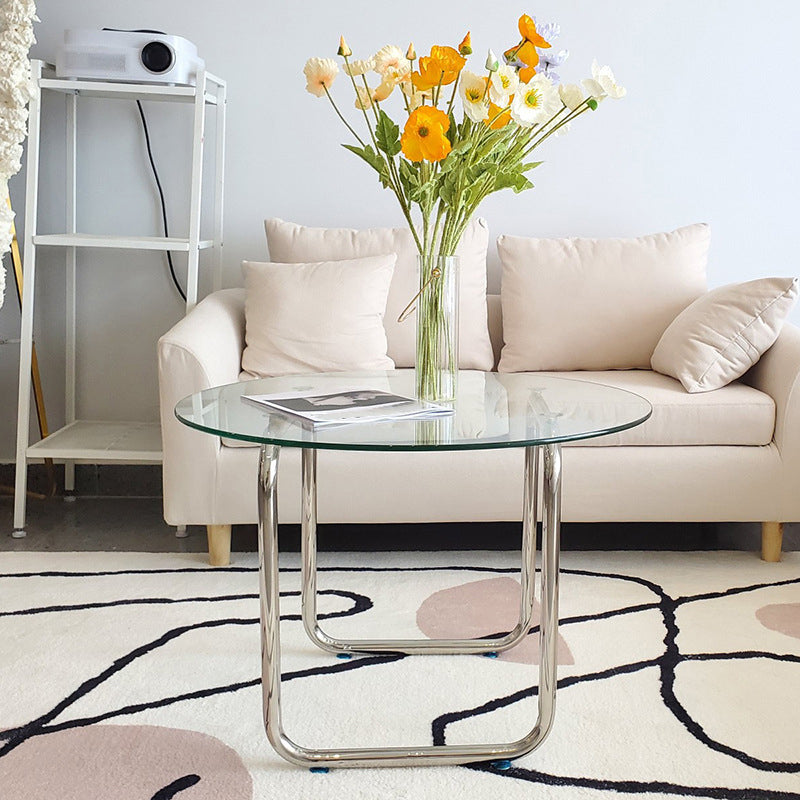 Tempered Glass Top Coffee Table Chrome Finish Sled Base Cocktail Table