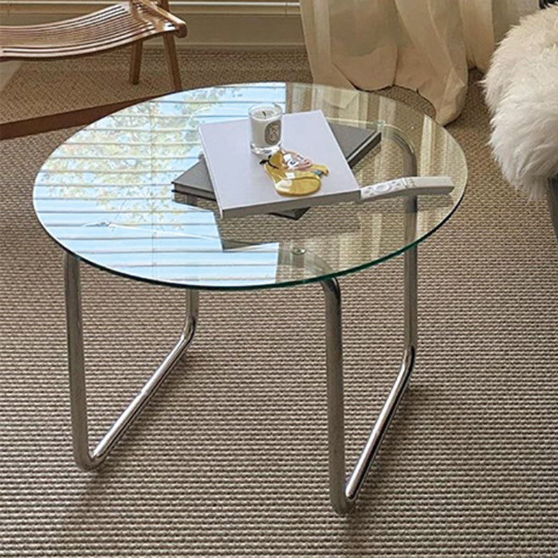 Tempered Glass Top Coffee Table Chrome Finish Sled Base Cocktail Table