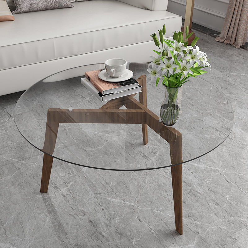 13.7/17.7"H Wooden Base 3 Legs Glass Top Round Coffee Table for Apartment