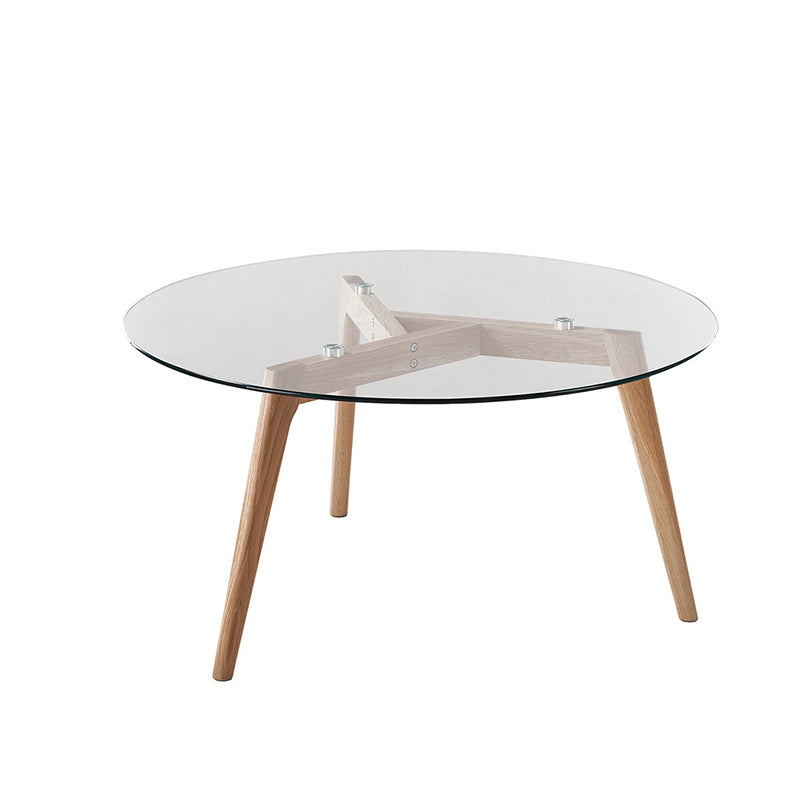 13.7/17.7"H Wooden Base 3 Legs Glass Top Round Coffee Table for Apartment