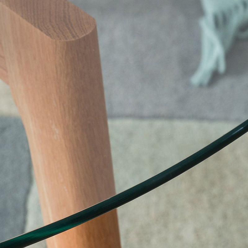 13.7/17.7"H Wooden Base 3 Legs Glass Top Round Coffee Table for Apartment