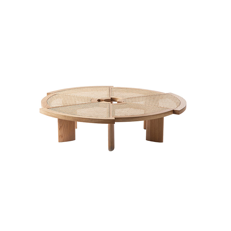 12.9"H Modern 6 Legs Wooden Rattan Round Coffee Table for Apartment
