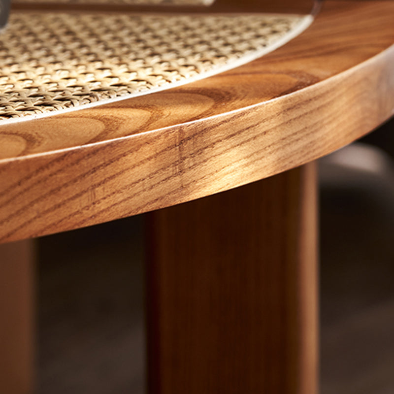 12.9"H Modern 6 Legs Wooden Rattan Round Coffee Table for Apartment