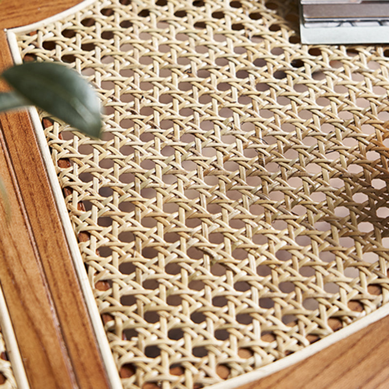 12.9"H Modern 6 Legs Wooden Rattan Round Coffee Table for Apartment