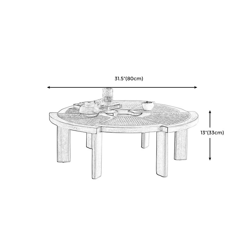 12.9"H Modern 6 Legs Wooden Rattan Round Coffee Table for Apartment