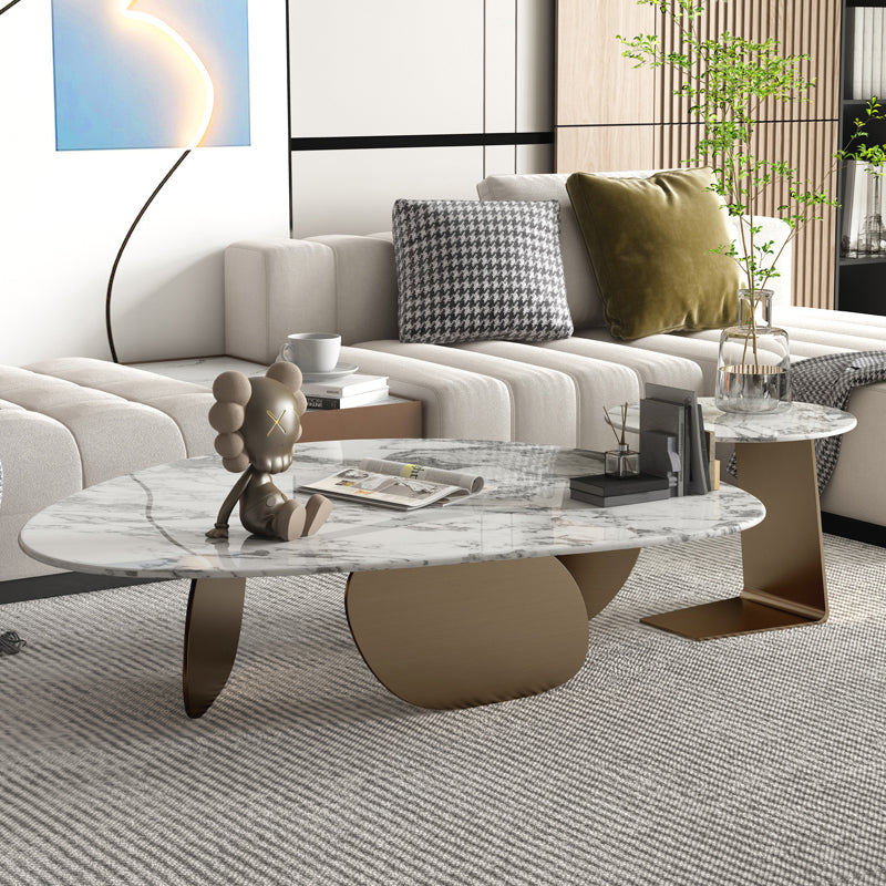 13.7"H 3 Legs Aged Metal Base White Slate Irregular Coffee Table