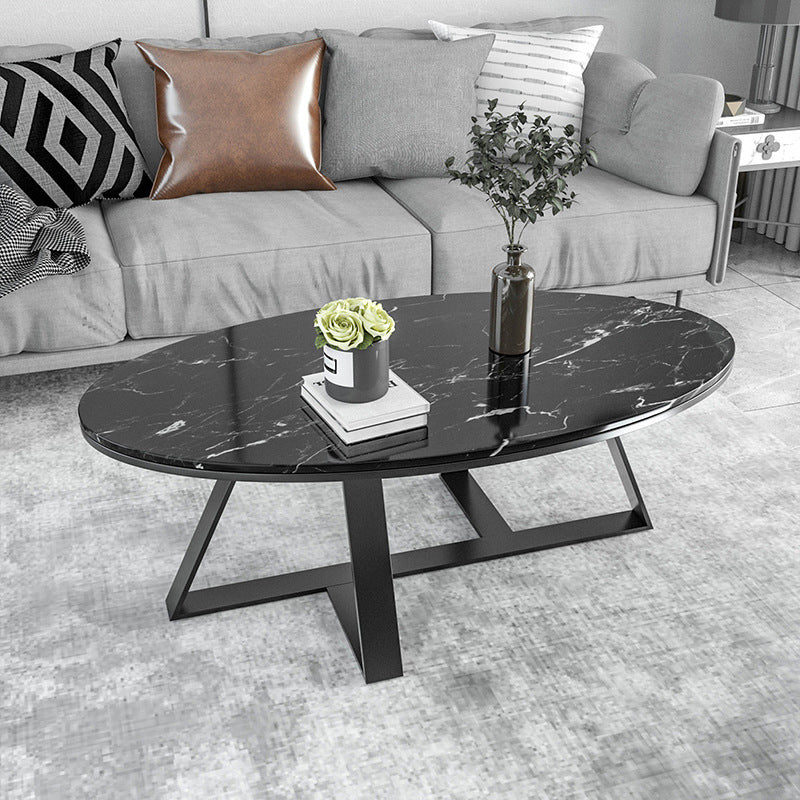 Oval Coffee Table with a Black/gold Base Made of Marble and Wrought Iron