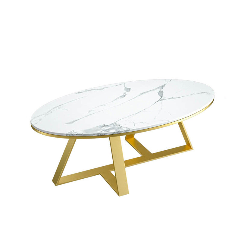 Oval Coffee Table with a Black/gold Base Made of Marble and Wrought Iron