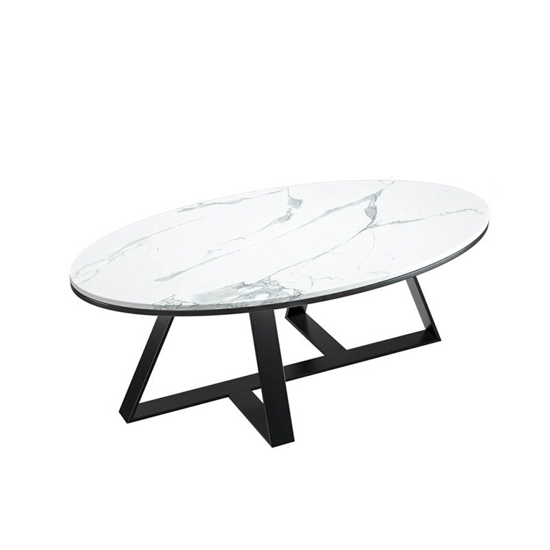 Oval Coffee Table with a Black/gold Base Made of Marble and Wrought Iron