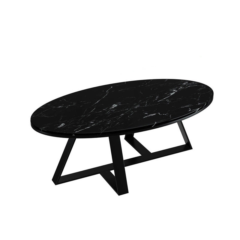 Oval Coffee Table with a Black/gold Base Made of Marble and Wrought Iron