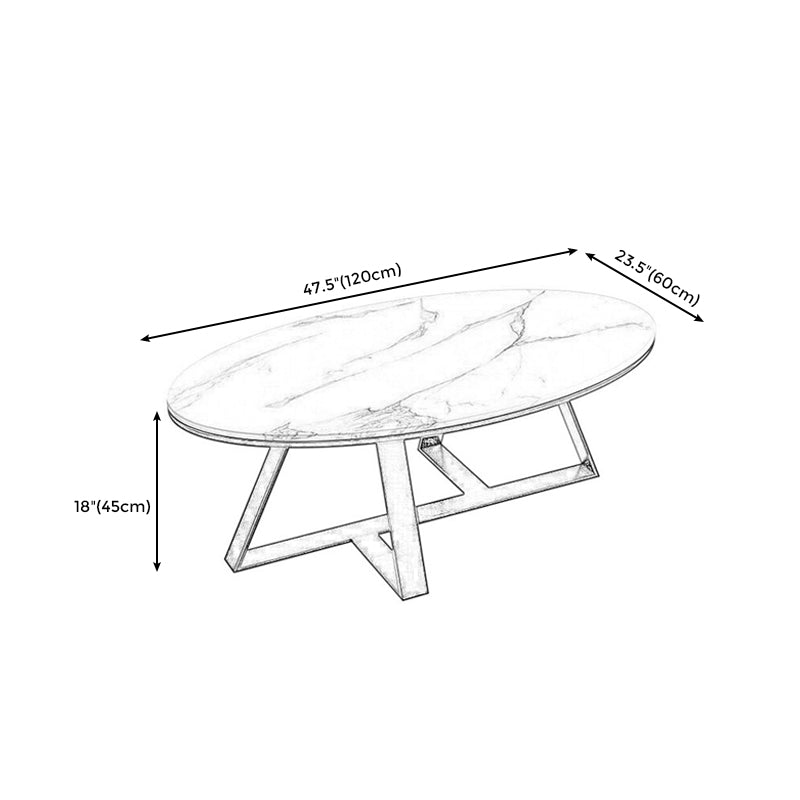 Oval Coffee Table with a Black/gold Base Made of Marble and Wrought Iron