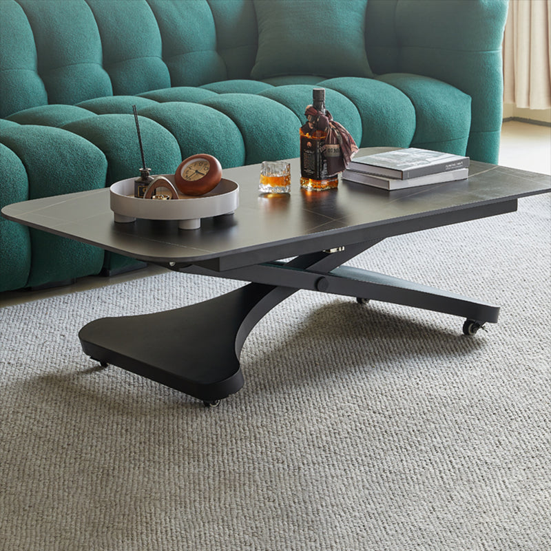 17.7"H Modern Adjustable Metal Cross Base Slate Square Coffee Table on Wheels